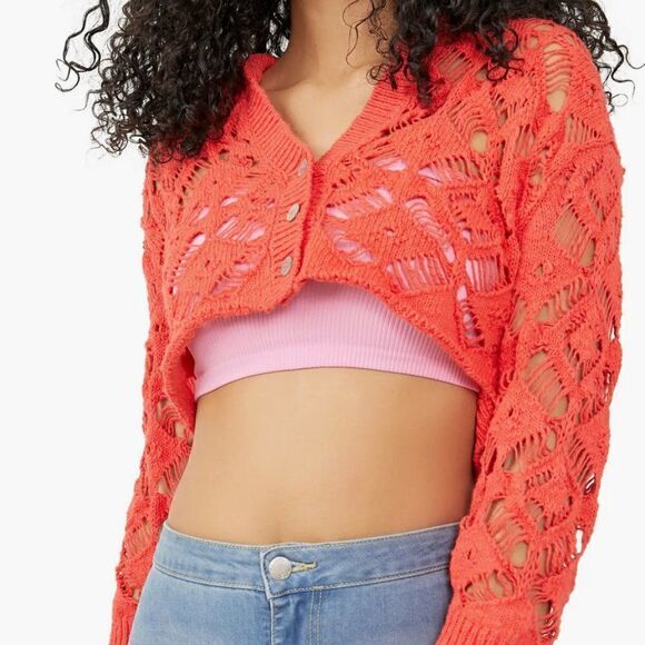 Free People Sedona Cardigan- Guava Berry- Size M- NWT - Picture 1 of 7